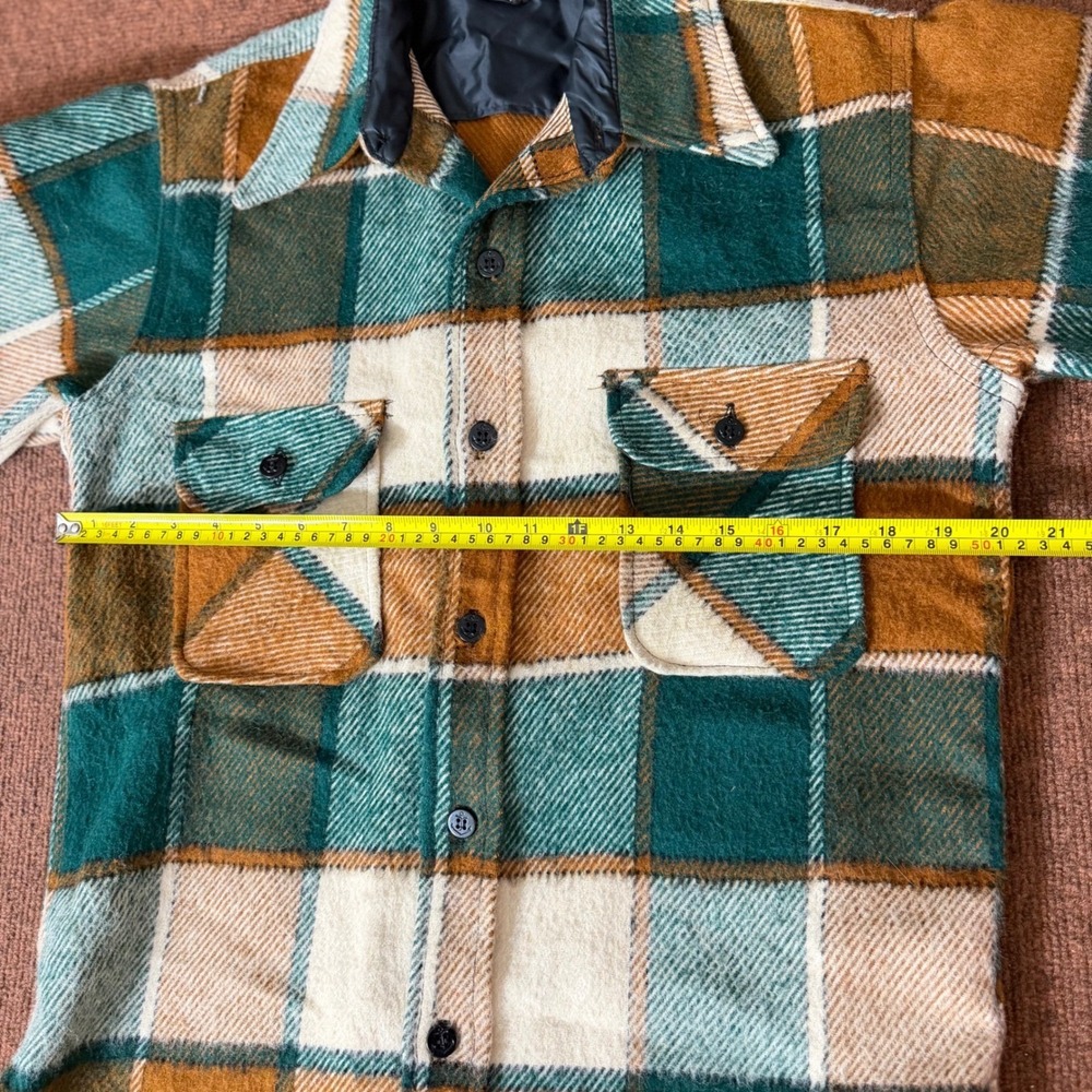 A- Vintage JCPenney Plaid Flannel Shirt Jacket Green Brown Quilted Lined Mens M - Picture 2 of 8